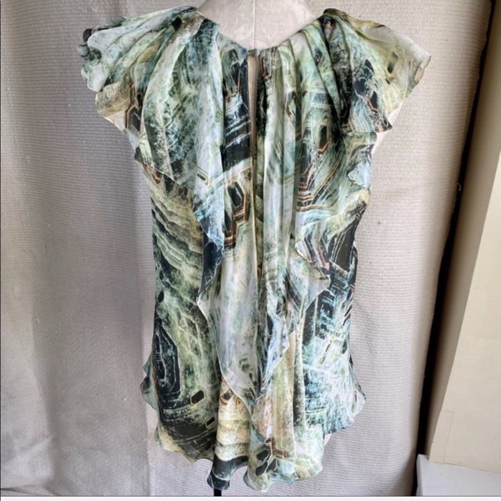 Silk Malachite Rock Print S/M Ruffle Blouse - Picture 5 of 8